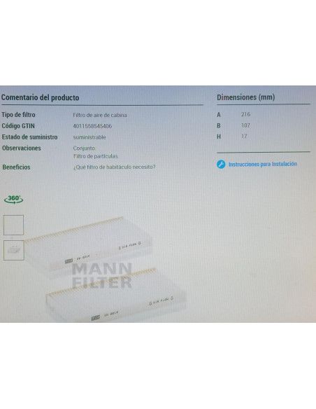 FILTRO HABITACULO HYUNDAI TUCSON/KIA SORENTO/SPORTAGE II