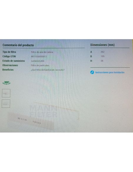 FILTRO DE HABITACULO FIAT TALENTO/NISSAN NV300/PRIMASTAR/OPEL VIVARO B/RENAULT SCENIC III/TRAFIC III