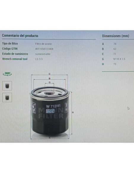 FILTRO DE ACEITE OPEL ASTRA F/G 1.7TD