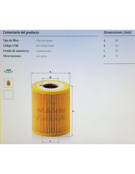 FILTRO DE ACEITE BMW 3 E46/5 E39/7 E38/X5/RANGE ROVER/OPEL OMEGA B