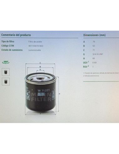 FILTRO DE ACEITE TALBOT AVENGER