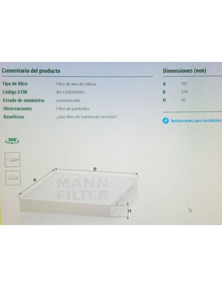 FILTRO DE HABITACULO OPEL ASTRA G/ZAFIRA A/B