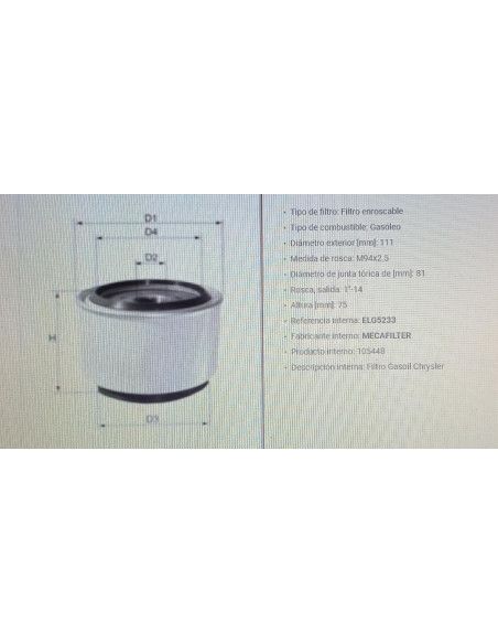 FILTRO DE COMBUSTIBLE CHRYSLER VOYAGER/GRAND VOYAGER  95-01 2.5TD