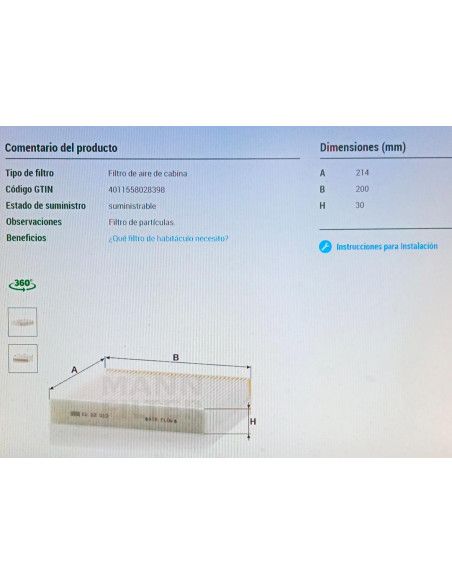 FILTRO HABITACULO FORD TRANSIT 07-14