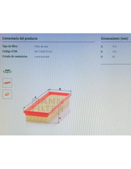 FILTRO DE AIRE RENAULT/NISSAN PRIMASTAR/OPEL MOVANO/VIVARO