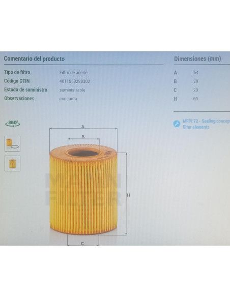 FILTRO DE ACEITE CITROEN/FIAT/LAND ROVER/MINI/MITSUBISHI/OPEL/PEUGEOT/TOYOTA/VOLVO