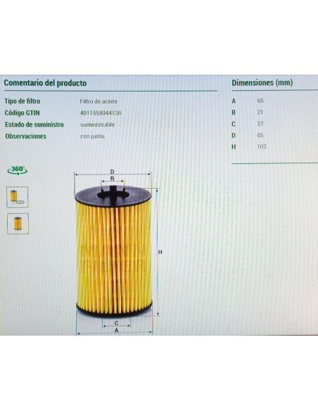 FILTRO DE ACEITE AUDI/SEAT/SKODA/VOLKSWAGEN