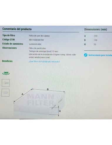 FILTRO DE HABITACULO RENAULT CLIO...