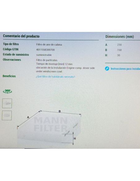 FILTRO DE HABITACULO RENAULT CLIO II/KANGOO/MEGANE I/THALIA