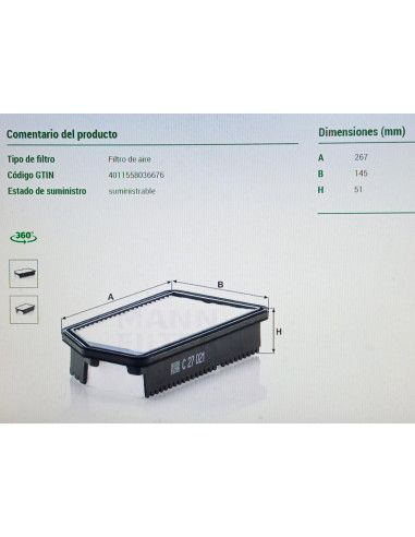 FILTRO AIRE HYUNDAI ELANTRA...