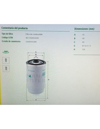 FILTRO DE COMBUSTIBLE AUDI A4...