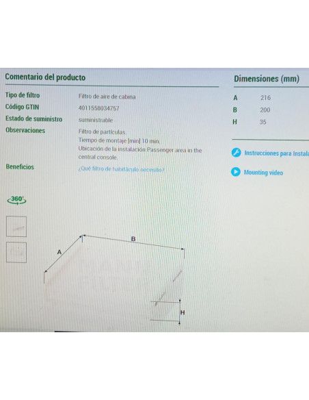 FILTRO HABITACULO DACIA/LADA/MITSUBISHI/NISSAN/RENAULT