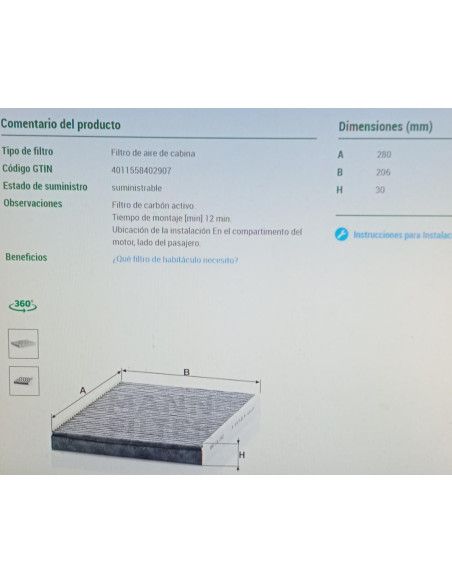 FILTRO DE HABITACULO AUDI A3/TT/SKODA OCTAVIA I/VOLKSWAGEN BORA/GOLF IV/LUPO/NEWBEETLE/POLO III