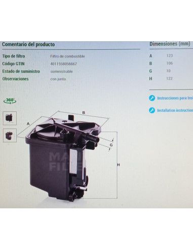 FILTRO DE COMBUSTIBLE CITROEN/FIAT...